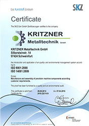 Zertifikat Kritzner Englisch